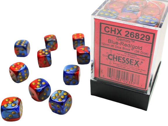 Chessex - 12mm D6 Dice Block - Blue & Red w/Gold