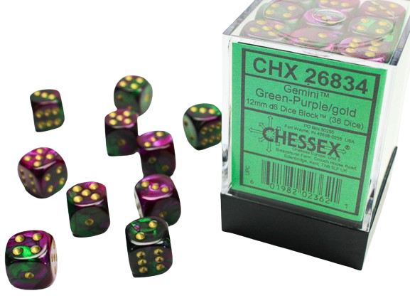 Chessex - 12mm D6 Dice Block - Green & Purple w/Gold