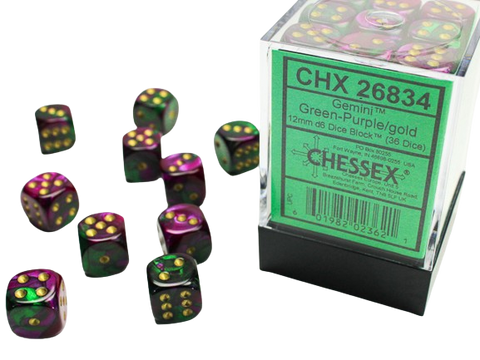 Chessex - 12mm D6 Dice Block - Green & Purple w/Gold