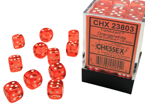 Chessex - 12mm D6 Dice Block - Orange w/white