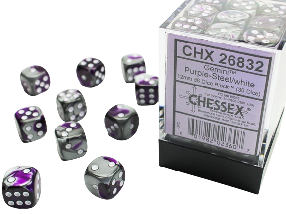 Chessex - 12mm D6 Dice Block - Purple & Steel w/White