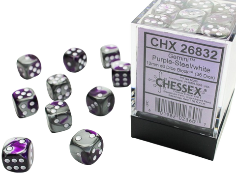 Chessex - 12mm D6 Dice Block - Purple & Steel w/White