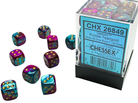 Chessex - 12mm D6 Dice Block - Purple & Teal w/Gold