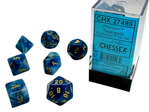 Chessex - Phantom Polyhedral 7 Dice Set - Teal w/Gold