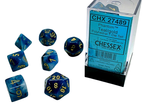 Chessex - Phantom Polyhedral 7 Dice Set - Teal w/Gold