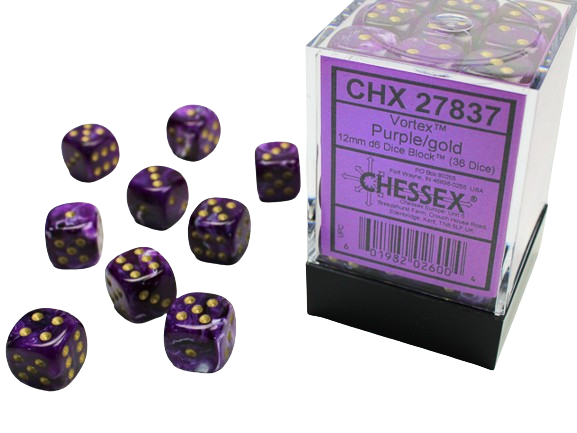 Chessex - Vortex 12mm D6 Dice Block - Purple w/Gold