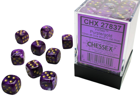 Chessex - Vortex 12mm D6 Dice Block - Purple w/Gold