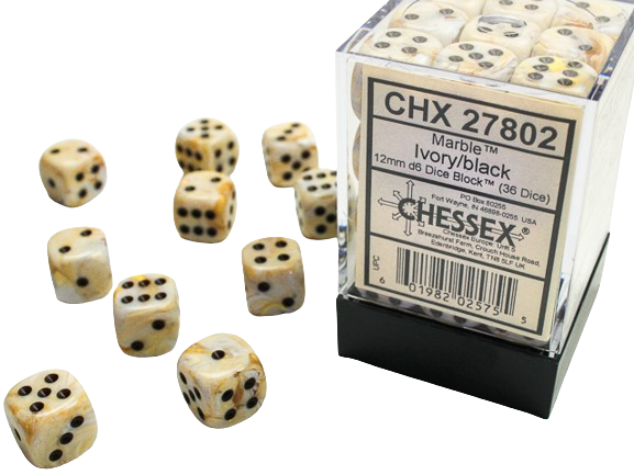 Chessex - Marble 12mm D6 Dice Block - Ivory w/Black