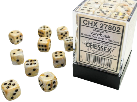 Chessex - Marble 12mm D6 Dice Block - Ivory w/Black