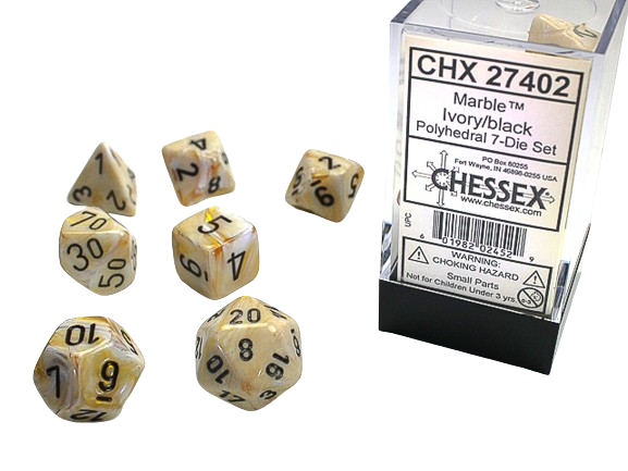 Chessex - Marble Polyhedral 7 Dice Set - Ivory w/Black