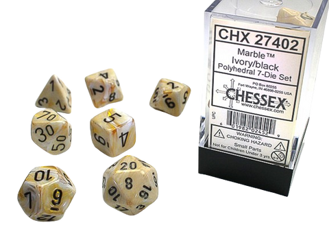 Chessex - Marble Polyhedral 7 Dice Set - Ivory w/Black