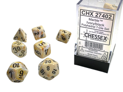 Chessex - Marble Polyhedral 7 Dice Set - Ivory w/Black