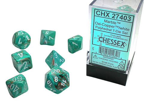 Chessex - Marble Polyhedral 7 Dice Set - Oxi-Copper & White