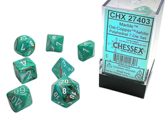 Chessex - Marble Polyhedral 7 Dice Set - Oxi-Copper & White