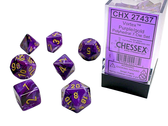 Chessex - Vortex Polyhedral 7 Dice Set - Purple w/Gold