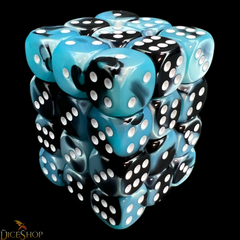 Chessex Gemini - 12mm D6 Dice Block - Black-Shell/White