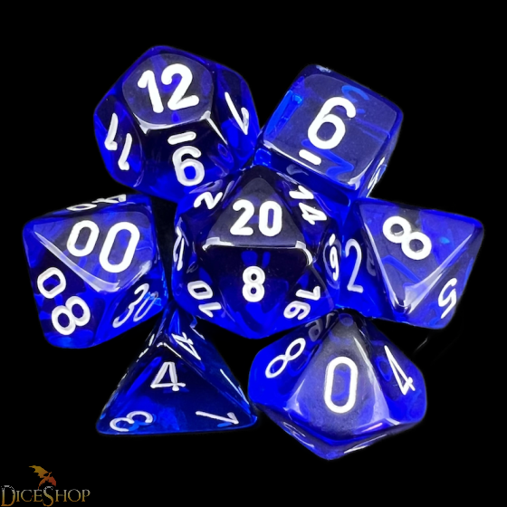 Chessex - Translucent Polyhedral 7 Dice Set - Blue & White