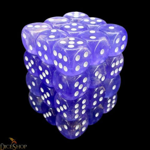 Chessex - Borealis 12mm D6 Dice Block - Luminary Purple & White Dice Block