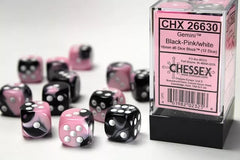 Chessex Gemini 12mm D6 Dice Block - Black & Pink/White