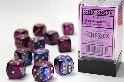 Chessex gemini- 12mm D6 Dice Block - Blue & Purple Gold