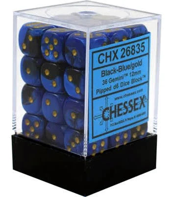 Chessex Gemini- 12mm D6 Dice Black & Blue/gold