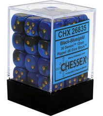 Chessex Gemini- 12mm D6 Dice Black & Blue/gold